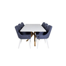 ebuy24 Piazza180x90WHNA eethoek eetkamertafel wit en 6 Plaza eetkamerstal blauw, wit.