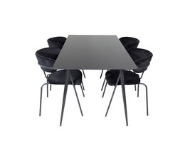 ebuy24 SilarBL180 eethoek eetkamertafel zwart en 4 Arrow eetkamerstal velours zwart.