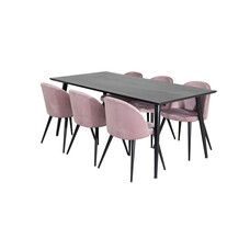 ebuy24 Dipp180x90BLBL eethoek eetkamertafel zwart en 6 Velvet eetkamerstal velours roze, zwart.