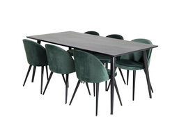 ebuy24 Dipp180x90BLBL eethoek eetkamertafel zwart en 6 Velvet eetkamerstal velours groente, zwart.