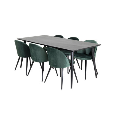 ebuy24 Dipp180x90BLBL eethoek eetkamertafel zwart en 6 Velvet eetkamerstal velours groente, zwart.