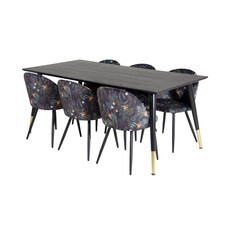 ebuy24 Dipp180x90BLBR eethoek eetkamertafel zwart en 6 Velvet eetkamerstal velours gebloeid.