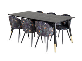 ebuy24 Dipp180x90BLBR eethoek eetkamertafel zwart en 6 Velvet eetkamerstal velours gebloeid.