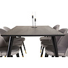 ebuy24 Dipp180x90BLBR eethoek eetkamertafel zwart en 6 Velvet eetkamerstal velours lichtgrijs.
