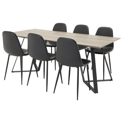 ebuy24 MarinaGRBL eethoek eetkamertafel el hout decor grijs en 6 Polar eetkamerstal PU kunstleer zwart PU kunstleer.