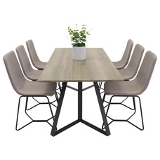 ebuy24 MarinaGRBL eethoek eetkamertafel el hout decor grijs en 6 X-chair eetkamerstal grijs.