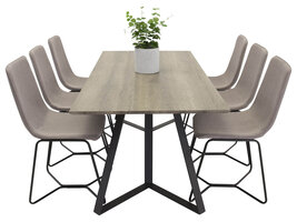 ebuy24 MarinaGRBL eethoek eetkamertafel el hout decor grijs en 6 X-chair eetkamerstal grijs.