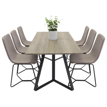 ebuy24 MarinaGRBL eethoek eetkamertafel el hout decor grijs en 6 X-chair eetkamerstal grijs.