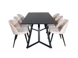 ebuy24 MarinaBLBL eethoek eetkamertafel zwart en 6 Velvet eetkamerstal velours beige, zwart.