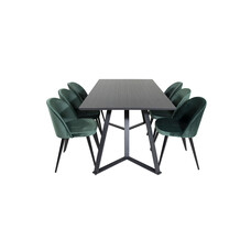 ebuy24 MarinaBLBL eethoek eetkamertafel zwart en 6 Velvet eetkamerstal velours groente, zwart.