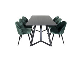 ebuy24 MarinaBLBL eethoek eetkamertafel zwart en 6 Velvet eetkamerstal velours groente, zwart.