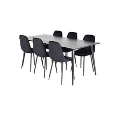 ebuy24 Dipp180x90BLBL eethoek eetkamertafel zwart en 6 Polar Diamond eetkamerstal velours zwart.