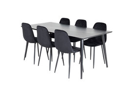 ebuy24 Dipp180x90BLBL eethoek eetkamertafel zwart en 6 Polar Diamond eetkamerstal velours zwart.