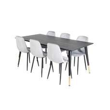 ebuy24 Dipp180x90BLBR eethoek eetkamertafel zwart en 6 Polar Diamond eetkamerstal velours grijs.