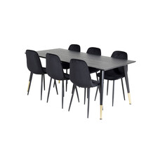 ebuy24 Dipp180x90BLBR eethoek eetkamertafel zwart en 6 Polar Diamond eetkamerstal velours zwart.