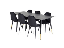 ebuy24 Dipp180x90BLBR eethoek eetkamertafel zwart en 6 Polar Diamond eetkamerstal velours zwart.