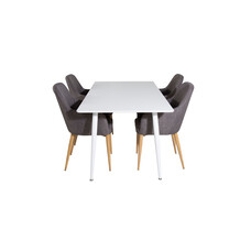 ebuy24 Polar180X90WHWH eethoek eetkamertafel wit en 4 Comfort eetkamerstal grijs, eik decor.