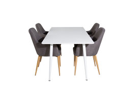 ebuy24 Polar180X90WHWH eethoek eetkamertafel wit en 4 Comfort eetkamerstal grijs, eik decor.