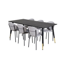 ebuy24 Dipp180x90BLBR eethoek eetkamertafel zwart en 6 Vault eetkamerstal grijs.