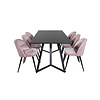ebuy24 MarinaBLBL eethoek eetkamertafel zwart en 6 Velvet eetkamerstal velours roze, zwart.