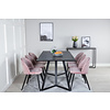 ebuy24 MarinaBLBL eethoek eetkamertafel zwart en 6 Velvet eetkamerstal velours roze, zwart.