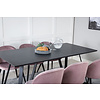 ebuy24 MarinaBLBL eethoek eetkamertafel zwart en 6 Velvet eetkamerstal velours roze, zwart.