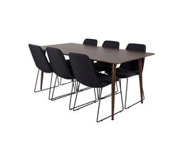 ebuy24 Polar180X90WNWN eethoek eetkamertafel Okkernoot decor en 6 Muce eetkamerstal zwart.