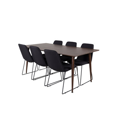 ebuy24 Polar180X90WNWN eethoek eetkamertafel Okkernoot decor en 6 Muce eetkamerstal zwart.