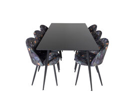 ebuy24 SilarBL180 eethoek eetkamertafel zwart en 6 Velvet eetkamerstal velours gebloeid.