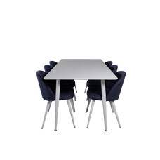 ebuy24 Polar180X90WHWH eethoek eetkamertafel wit en 6 Velvet eetkamerstal blauw.