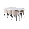 ebuy24 Polar180X90WHWH eethoek eetkamertafel wit en 6 Velvet eetkamerstal velours beige, zwart.