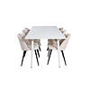 ebuy24 Polar180X90WHWH eethoek eetkamertafel wit en 6 Velvet eetkamerstal velours beige, zwart.