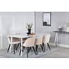 ebuy24 Polar180X90WHWH eethoek eetkamertafel wit en 6 Velvet eetkamerstal velours beige, zwart.