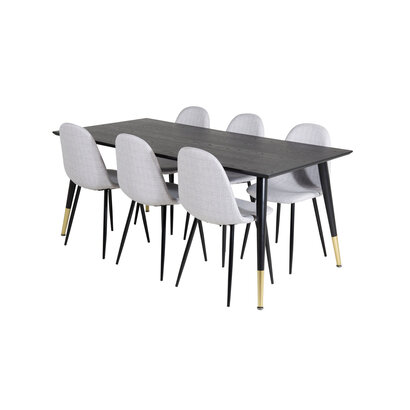 ebuy24 Dipp180x90BLBR eethoek eetkamertafel zwart en 6 Polar eetkamerstal lichtgrijs.