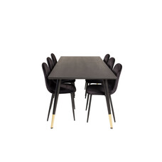 ebuy24 Dipp180x90BLBR eethoek eetkamertafel zwart en 6 Polar eetkamerstal velours zwart.