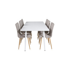 ebuy24 Polar180X90WHWH eethoek eetkamertafel wit en 6 Windu Lyx eetkamerstal grijs .