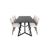 ebuy24 MarinaBLBL eethoek eetkamertafel zwart en 6 Polar eetkamerstal velours beige.