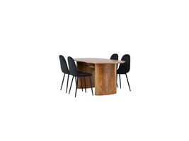 ebuy24 Isolde eethoek tafel naturel en 4 Polar stoelen zwart.