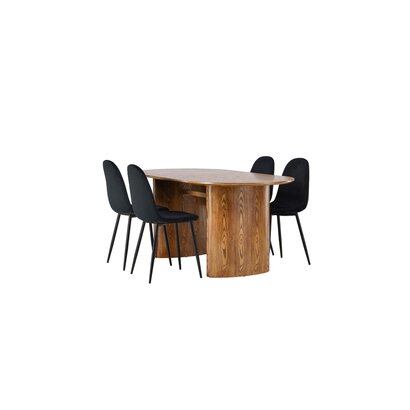 ebuy24 Isolde eethoek tafel naturel en 4 Polar stoelen zwart.