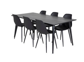 ebuy24 Dipp180x90BLBL eethoek eetkamertafel zwart en 6 Polar eetkamerstal zwart.