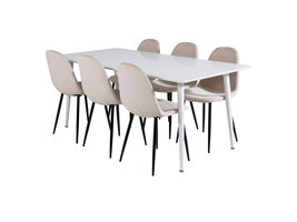 ebuy24 Polar180X90WHWH eethoek eetkamertafel wit en 6 Polar eetkamerstal velours beige.