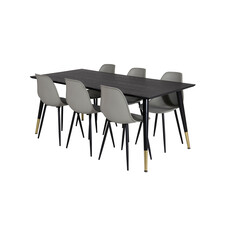 ebuy24 Dipp180x90BLBR eethoek eetkamertafel zwart en 6 Polar eetkamerstal grijs.