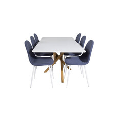 ebuy24 Piazza180x90WHNA eethoek eetkamertafel wit en 6 Polar eetkamerstal blauw, wit.