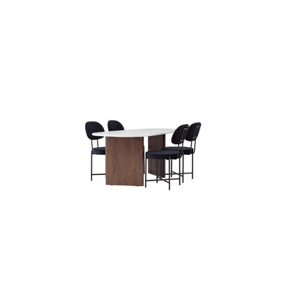 ebuy24 GrÃ¶nvik eethoek tafel offwhite en 4 Stella stoelen zwart.
