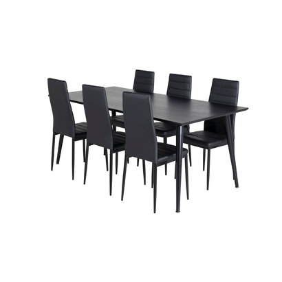 ebuy24 Dipp180x90BLBL eethoek eetkamertafel zwart en 6 Slim High Back eetkamerstal PU kunstleer zwart.