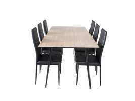 ebuy24 SilarWO180 eethoek eetkamertafel el hout decor en 6 Slim High Back eetkamerstal PU kunstleer zwart.