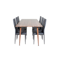 ebuy24 Polar180X90WNWN eethoek eetkamertafel Okkernoot decor en 6 Slim High Back eetkamerstal PU kunstleer zwart.