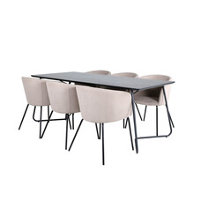 ebuy24 PippiBL eethoek eetkamertafel zwart en 6 Berit eetkamerstal beige.