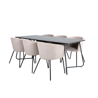 ebuy24 PippiBL eethoek eetkamertafel zwart en 6 Berit eetkamerstal beige.