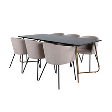 ebuy24 PippiCO eethoek eetkamertafel zwart en 6 Berit eetkamerstal beige.